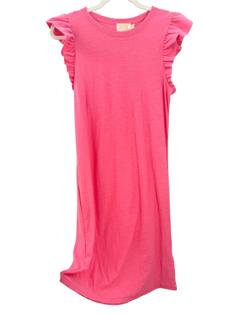 NATION LTD Womens S Pink Pima Cotton Ruffle Sleeve Midi T-Shirt Dress NWT